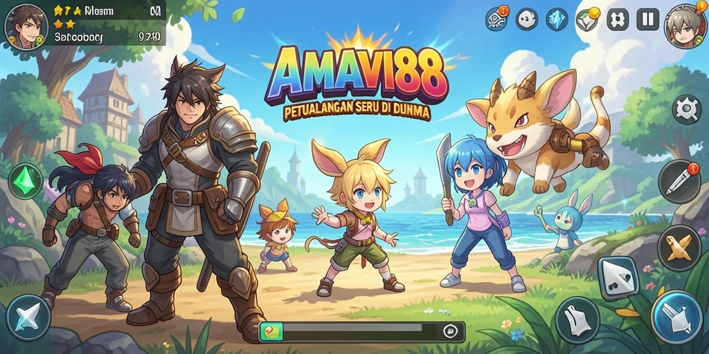 Tampilan gameplay AMAVI88 yang menampilkan karakter anime ikonik dan aksi seru.