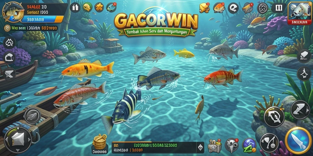 Gameplay GACORWIN menampilkan suasana memancing ikan yang seru.