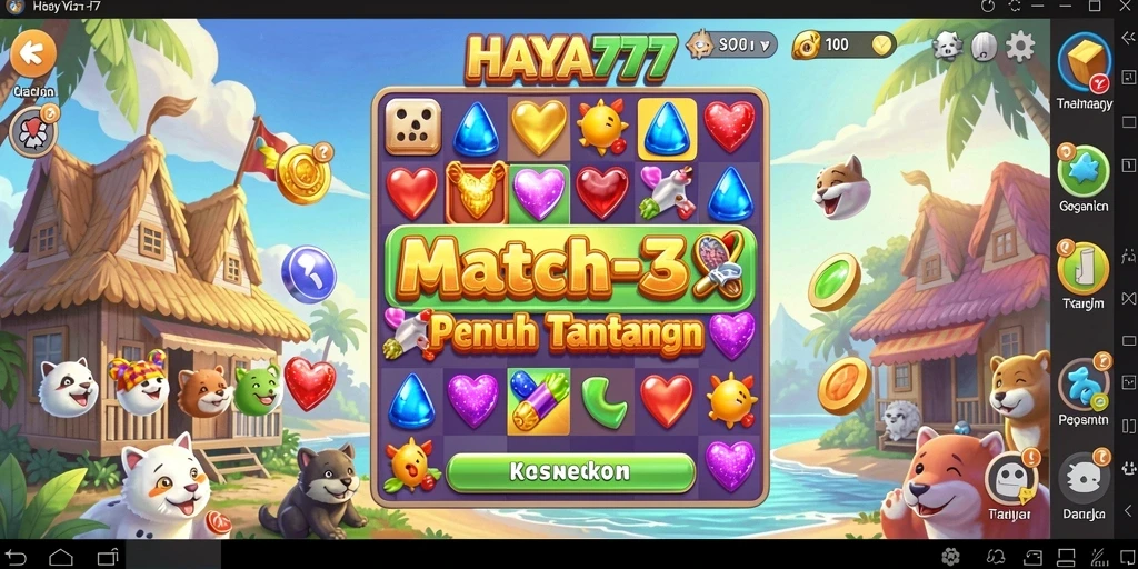 Gameplay seru HAYA777 dalam aksi Match-3 yang memukau.