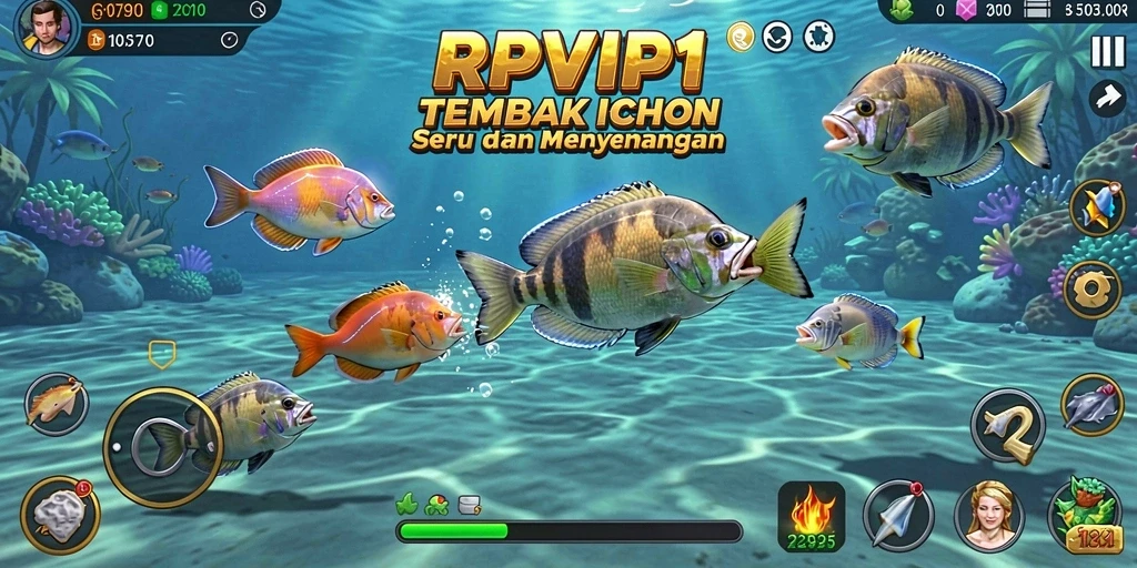 Tampilan gameplay Tembak Ikan yang menarik dan penuh warna.